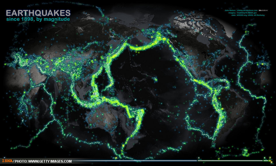 نقشه‌ زلزله‌هاي 110 سال اخير جهان