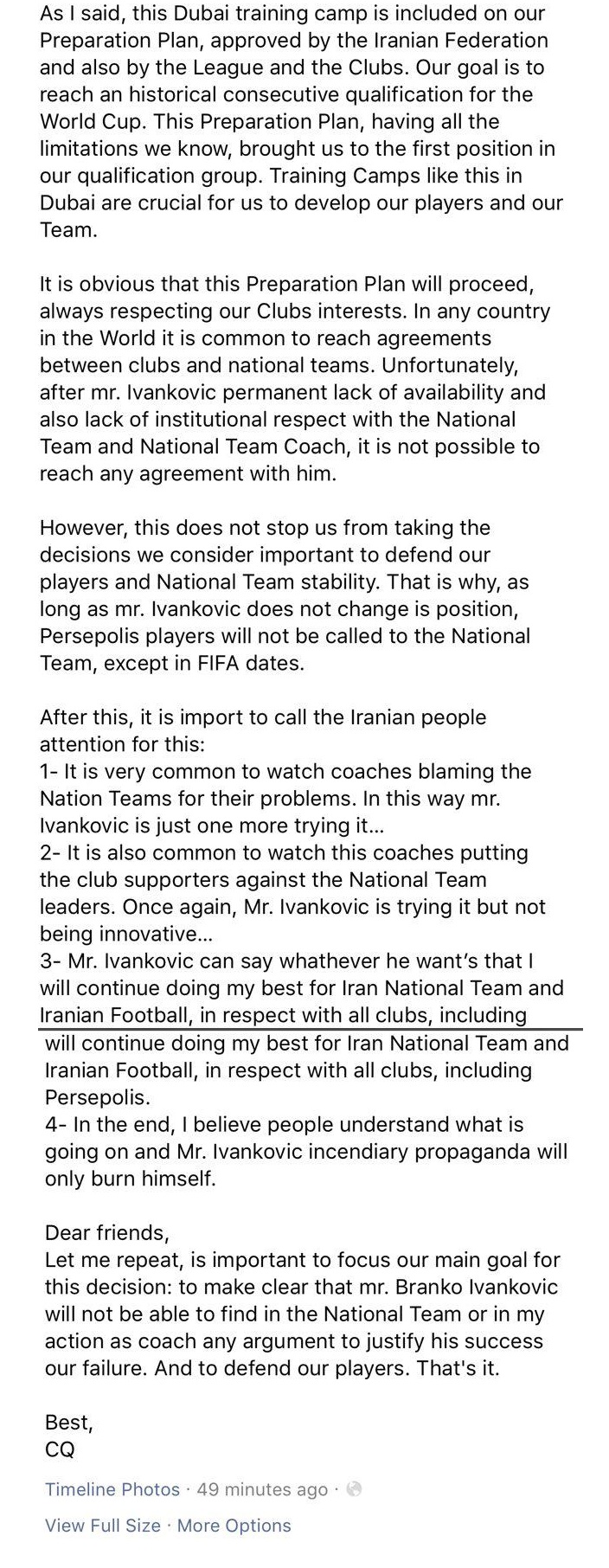 کارلوس کی روش : آتش افروزی برانکو خودش را می سوزاند