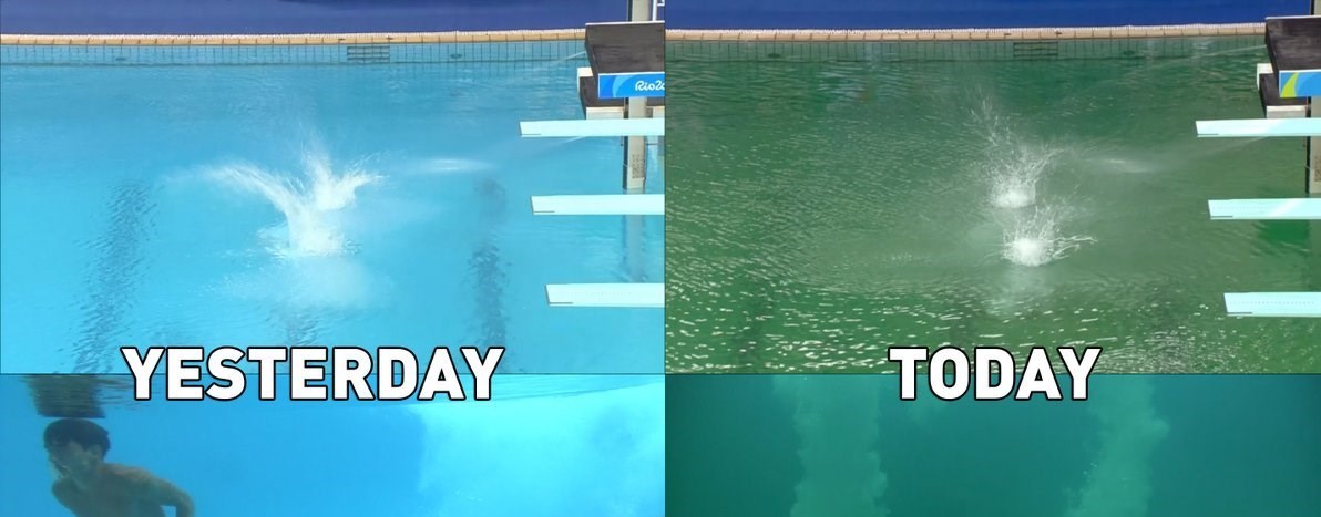 آب استخر شیرجه المپیک سبز رنگ شد! (عکس)