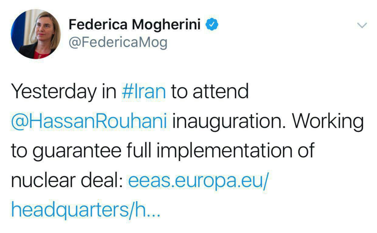 موگرینی بعد از مراسم تحلیف در توئیتر چه نوشت؟