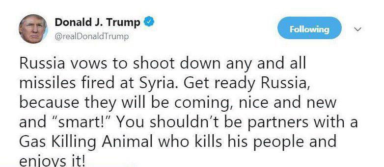ترامپ: روسیه، آماده باش!  با موشک های جدید و هوشمند به سوریه حمله می کنیم