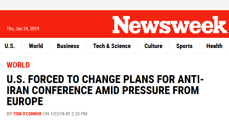 فشارهای اروپا به آمریکا برای عقبنشینی از اهداف ضد ایرانی کنفرانس ورشو فشارهای اروپا به آمریکا برای عقبنشینی از اهداف ضد ایرانی کنفرانس ورشو