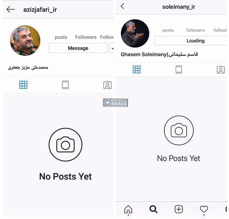 اینستاگرام حساب&zwnj;های کاربری برخی از سرداران سپاه را مسدود کرد