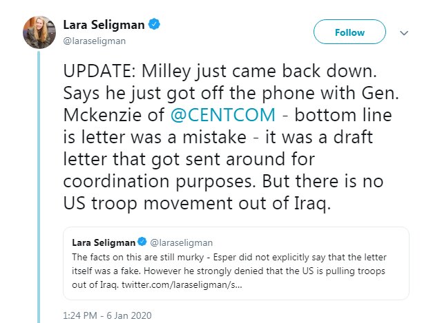 رئیس ستاد مشترک ارتش آمریکا: نامه خروج از عراق نباید منتشر می&zwnj;شد