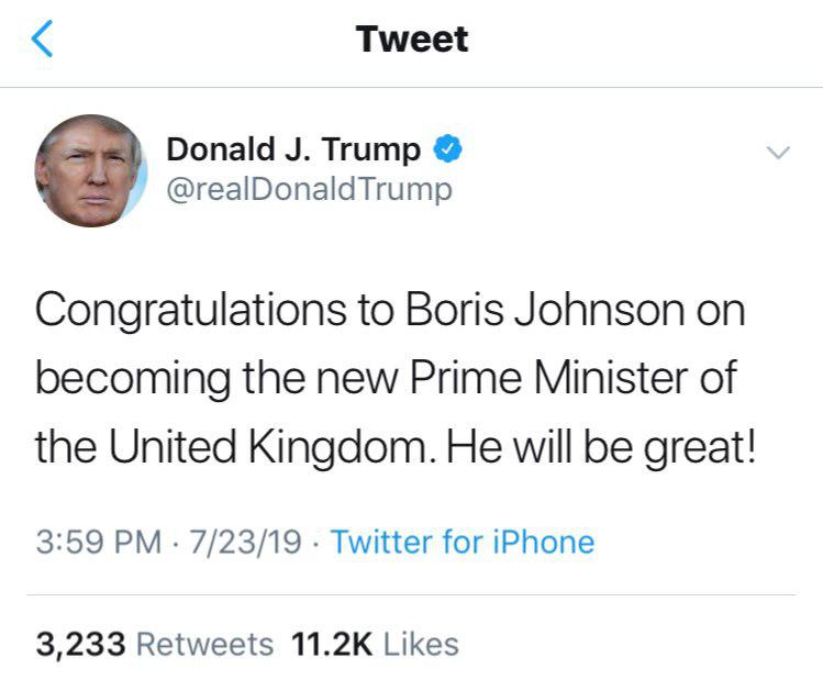 تبریک ترامپ به بوریس جانسون