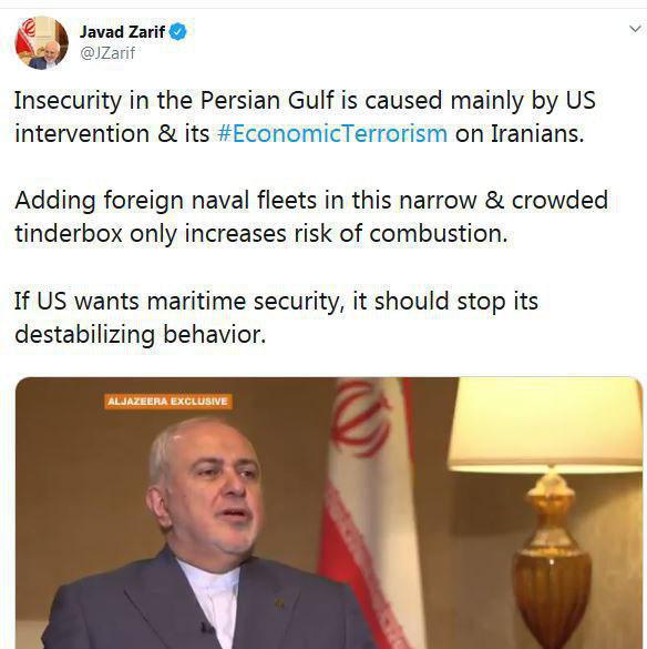 ظریف: آمریکا اگر خواهان امنیت در خلیج فارس است، از بی&zwnj;ثبات کردن منطقه دست بردارد