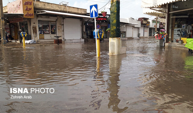 آبگرفتگی معابر در بوشهر/ خودروهایی که غرق می شوند