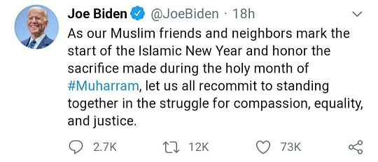 توییت &laquo;جو بایدن&raquo; به مناسبت آغاز ماه محرم