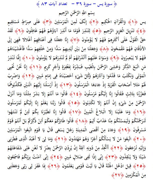 سوره های قرآن/ سوره یس (متن، ترجمه و فایل صوتی)