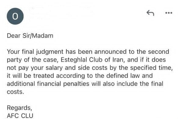 پیام هشدارآمیز AFC به استقلال