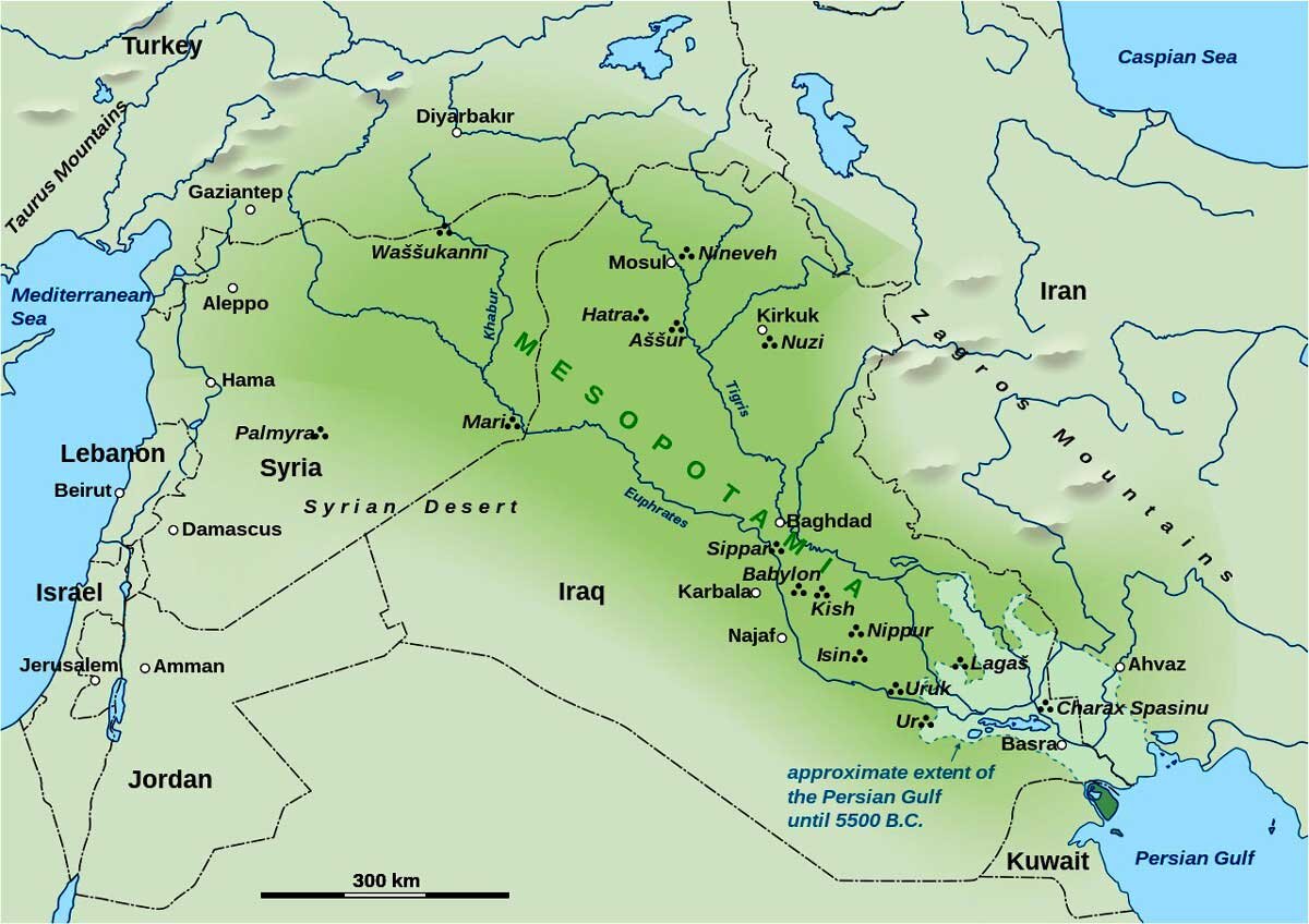 نقشه بینالنهرین باستان، برگرفته از ویکیپدیا کامنز نقشه بینالنهرین باستان، برگرفته از ویکیپدیا کامنز