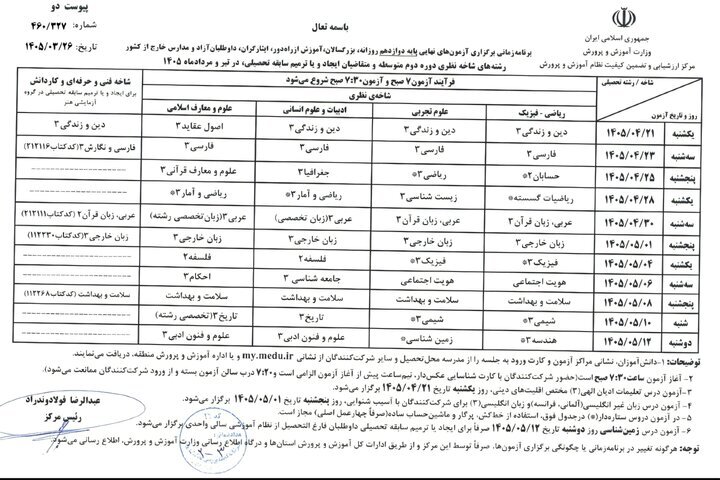 اعلام وضعیت برگزاری امتحانات نهایی اعلام وضعیت برگزاری امتحانات نهایی