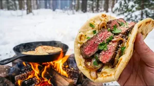 غذای گرم زمستانی: استیک سرخ شده با نان تازه و پنیر