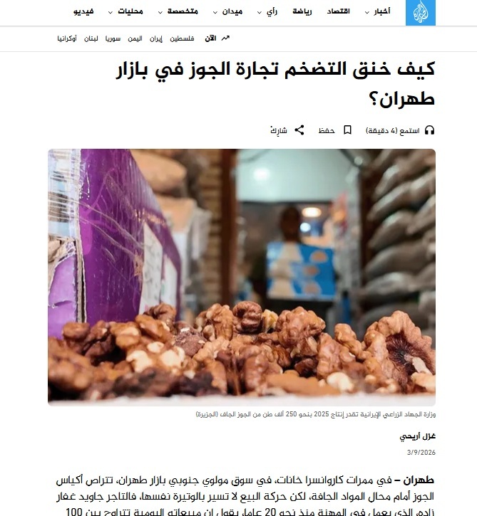 گزارش الجزیره از فشار تحریم ها به فروش گردو در ایران / افزایش 50 درصدی هزینه ها گزارش الجزیره از فشار تحریم ها به فروش گردو در ایران / افزایش 50 درصدی هزینه ها