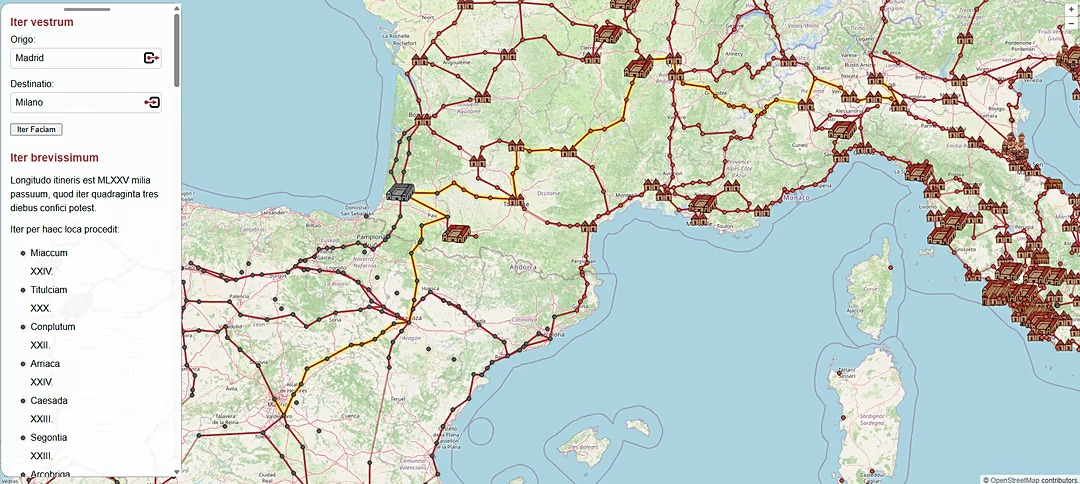 شبیهسازی محاسبه سفر از مادرید به میلان در OmnesViae Omnesviae - Open Street maps شبیهسازی محاسبه سفر از مادرید به میلان در OmnesViae Omnesviae - Open Street maps