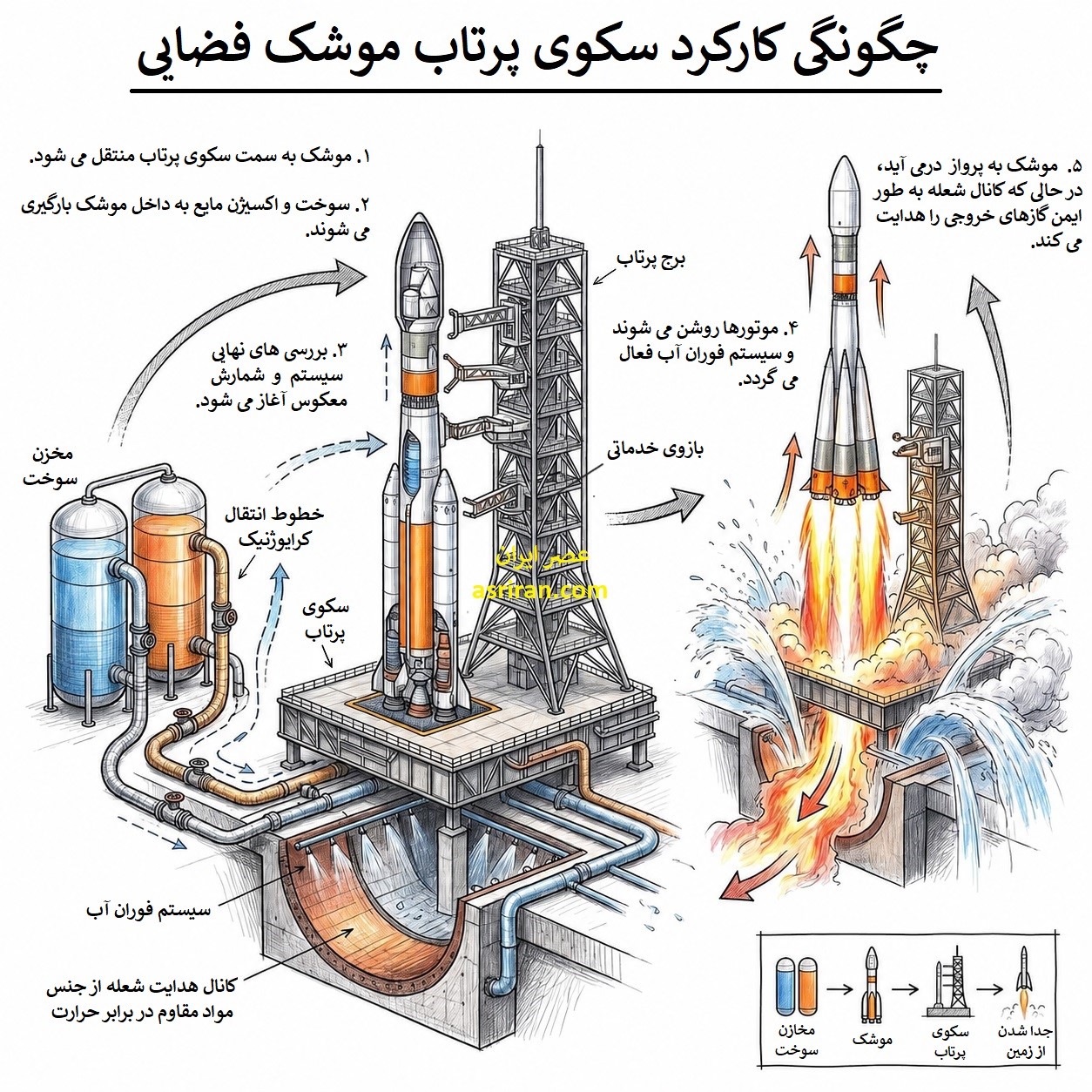 اینفوگرافیک سکوی پرتاب موشک چگونه کار می کند؟ اینفوگرافیک سکوی پرتاب موشک چگونه کار می کند؟