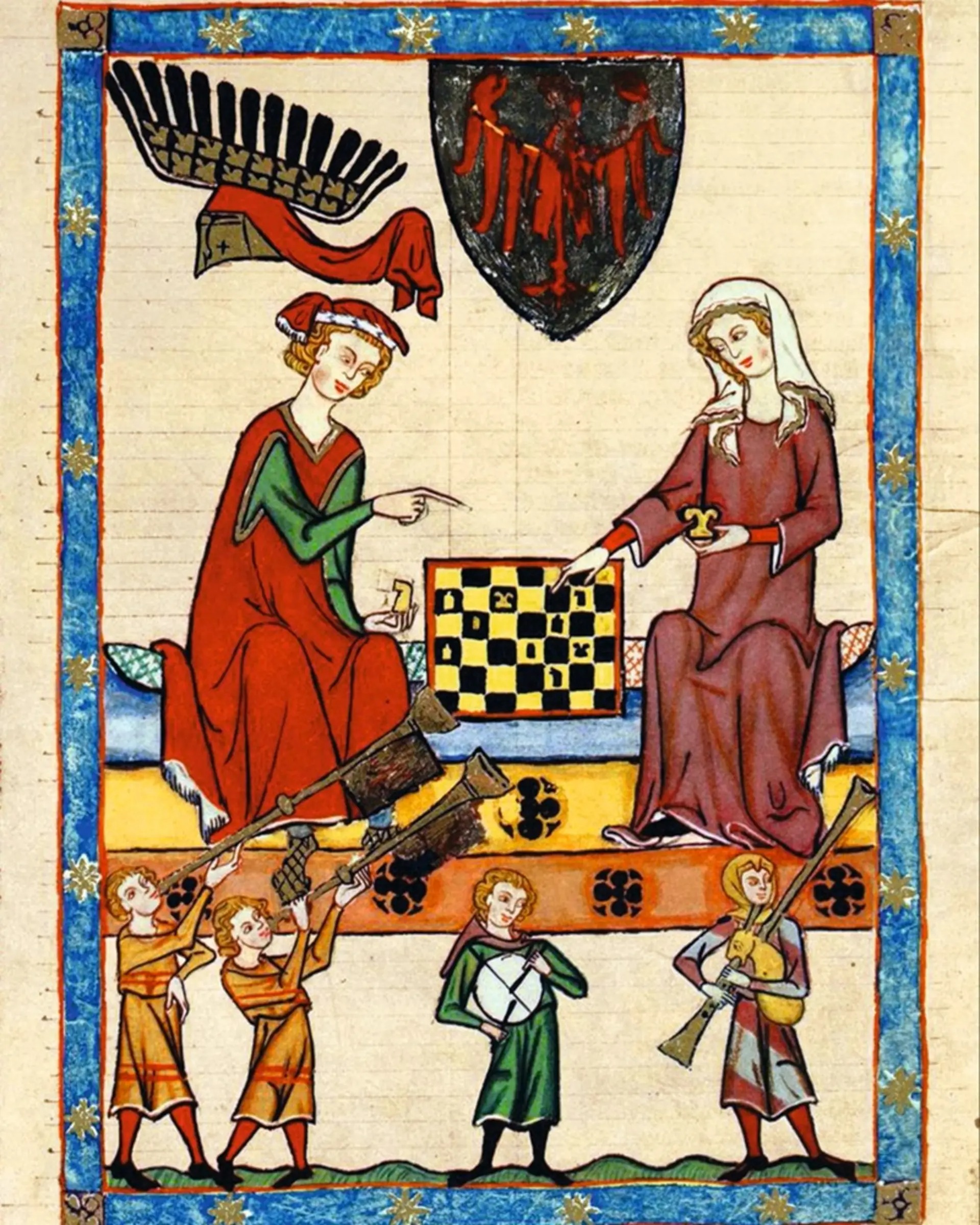 این نگاره از «کُدکس مانِسه» (Codex Manesse) مارگراف اوتو چهارم از براندنبورگ را نشان میدهد که در حال بازی شطرنج است. ۱۳۰۵–۱۳۴۰. دانشگاه روپرت-کارل، هایدلبرگ. این نگاره از «کُدکس مانِسه» (Codex Manesse) مارگراف اوتو چهارم از براندنبورگ را نشان میدهد که در حال بازی شطرنج است. ۱۳۰۵–۱۳۴۰. دانشگاه روپرت-کارل، هایدلبرگ.